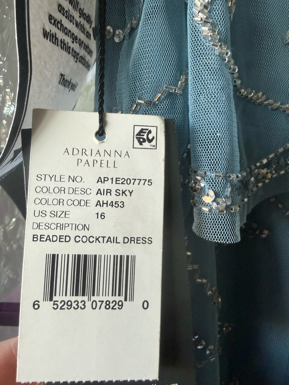 Adrianna Papell Sky Blue Beaded Evening Dress Bodice